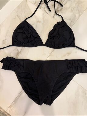 Luli Fama Black Ruffle Triangle Bikini Set